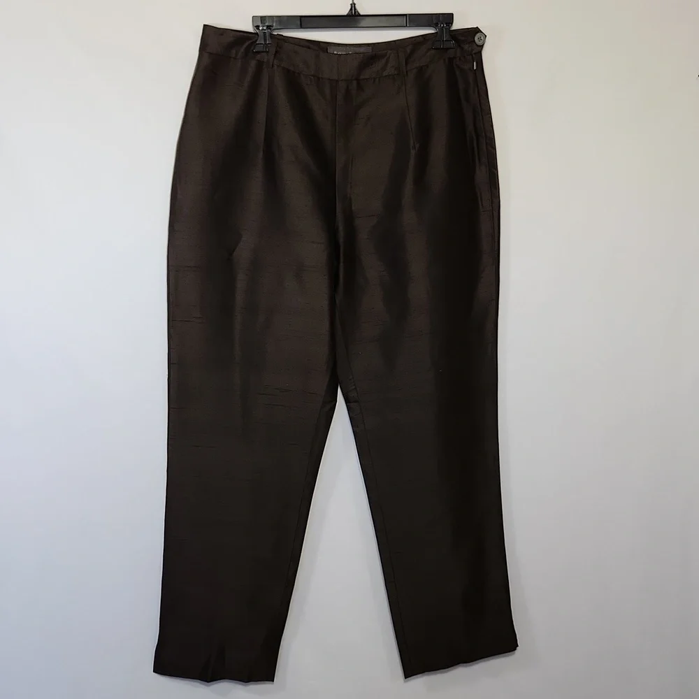 Banana Republic Women's Size 14 Brown Sheen 100% Silk Side Zip Closure Pants